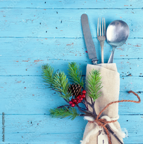 festliches Weihnachtsbesteck blau