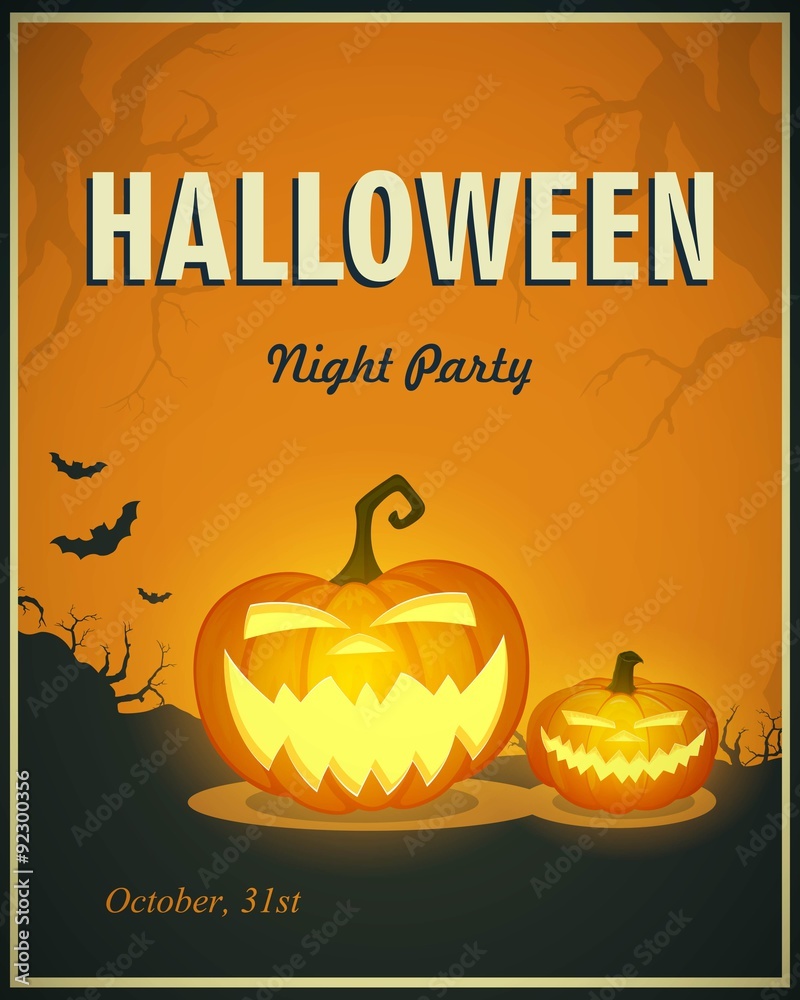 Vector Illustration of a Halloween Night Party Poster with Pumpkins Vector Illustration of a Halloween Night Party Poster with Pumpkins