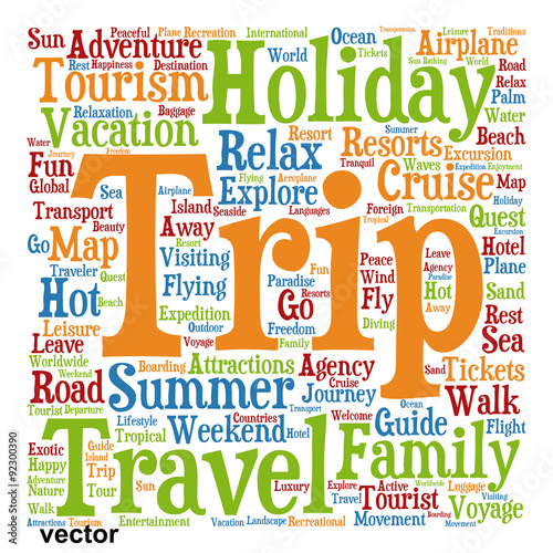 Vector conceptual tourism or travel  word cloud
