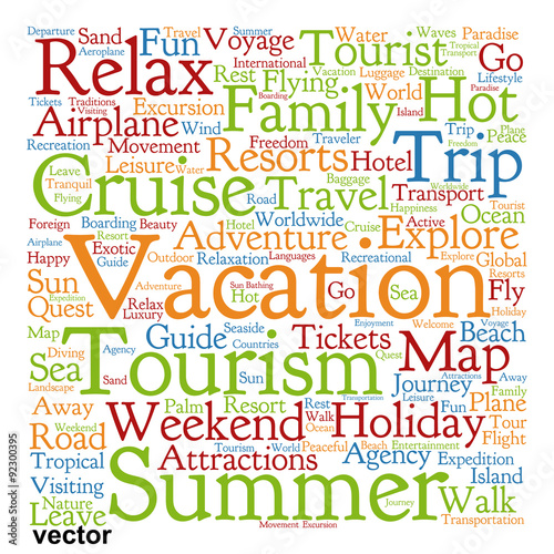 Vector conceptual tourism or travel  word cloud