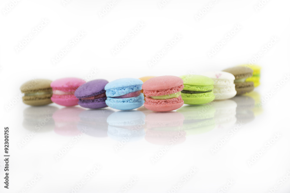 French colorful macarons isolated on white with path French colorful macarons isolated on white with path