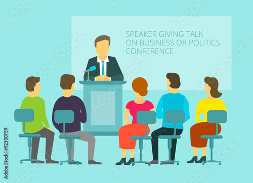 Business or policies message, giving speech, leadership on the