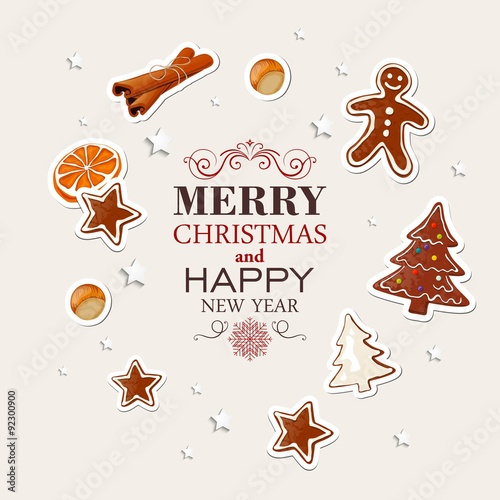 Vector Illustration of a Christmas Greeting Card with Cookies