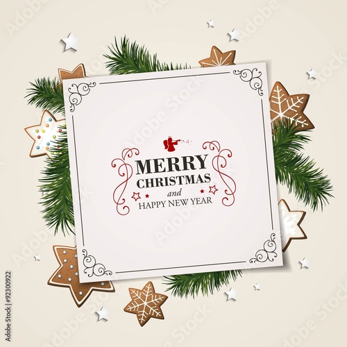 Vector Illustration of a Christmas Greeting Card with Cookies