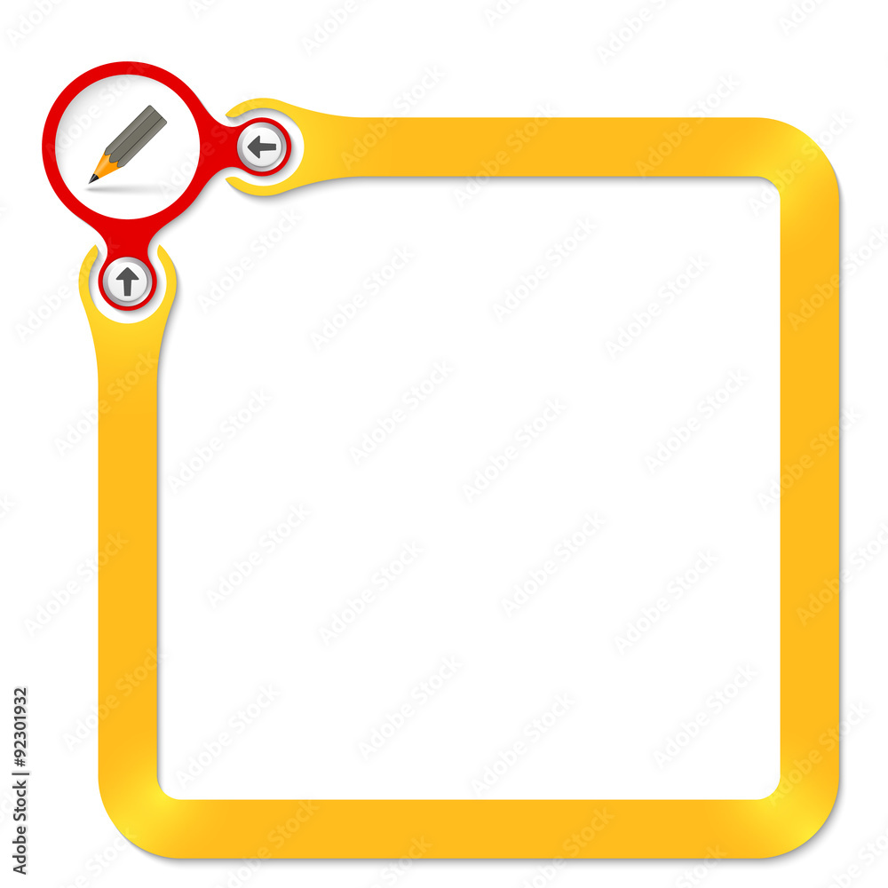 Red circle with pencil and yellow frame for your text
