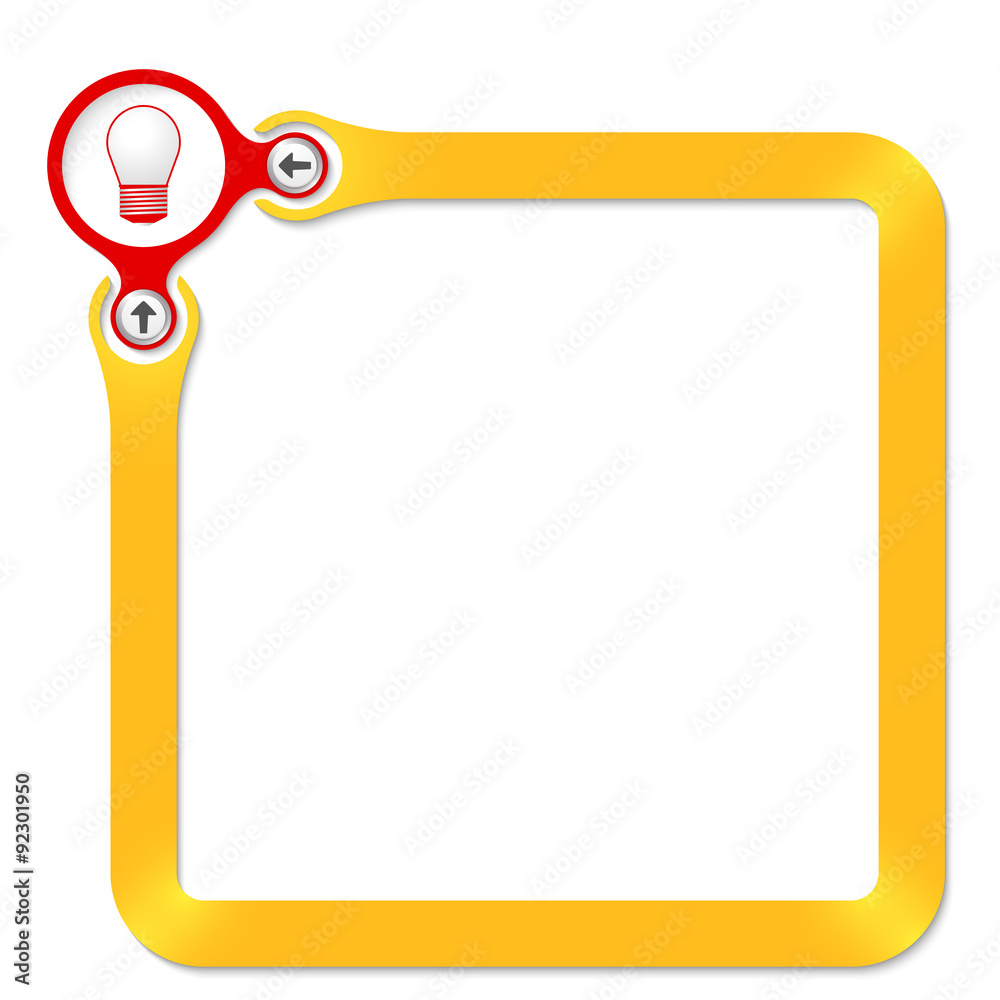 Red circle with bulb and yellow frame for your text Red circle with bulb and yellow frame for your text