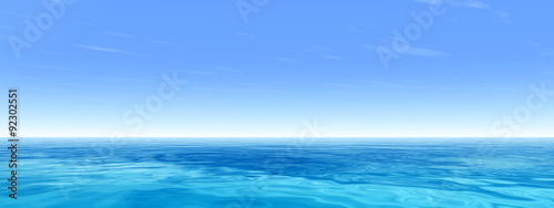 Blue sea or ocean water with sky banner