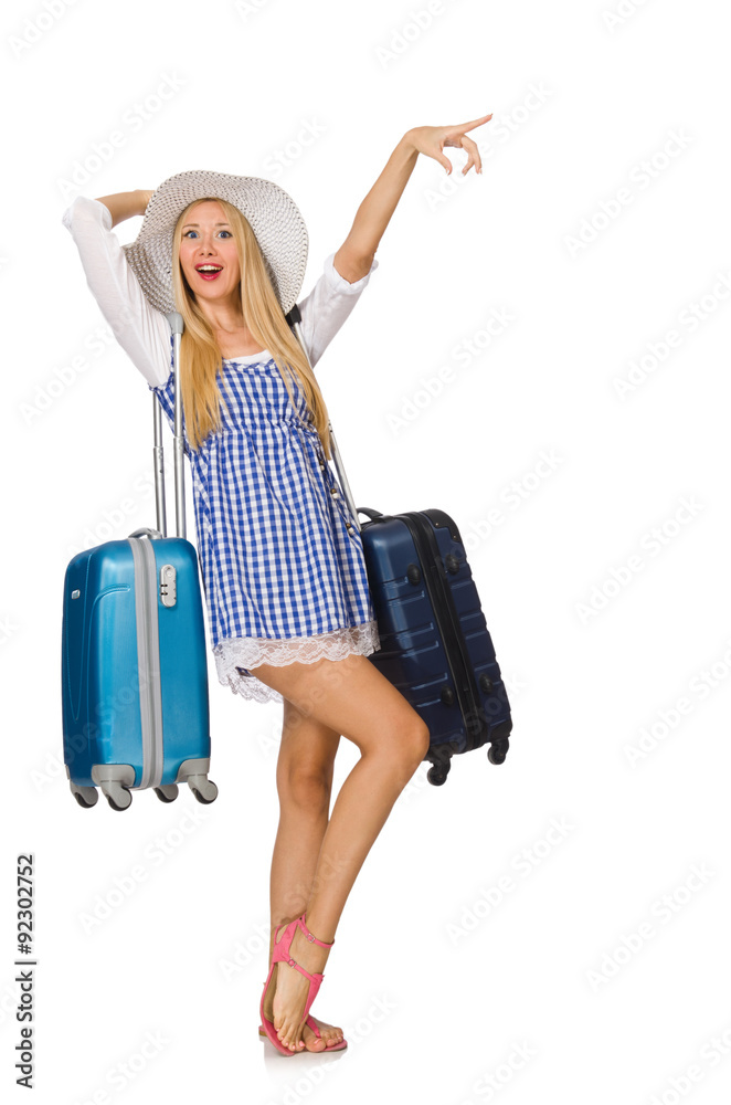 Woman ready for summer travel isolated on white Woman ready for summer travel isolated on white