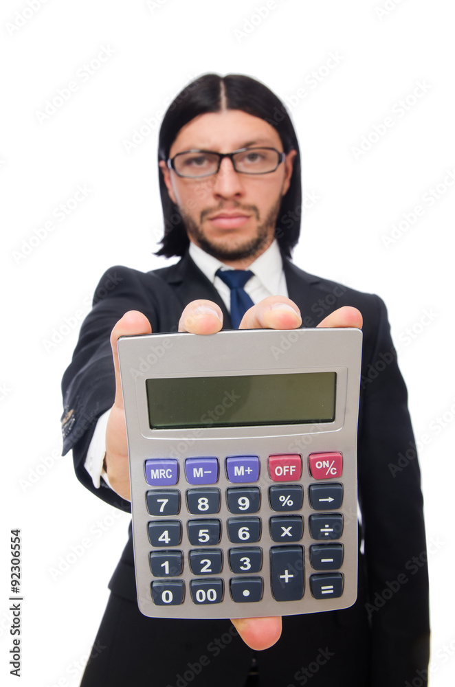 Man with calculator isolated on white Man with calculator isolated on white