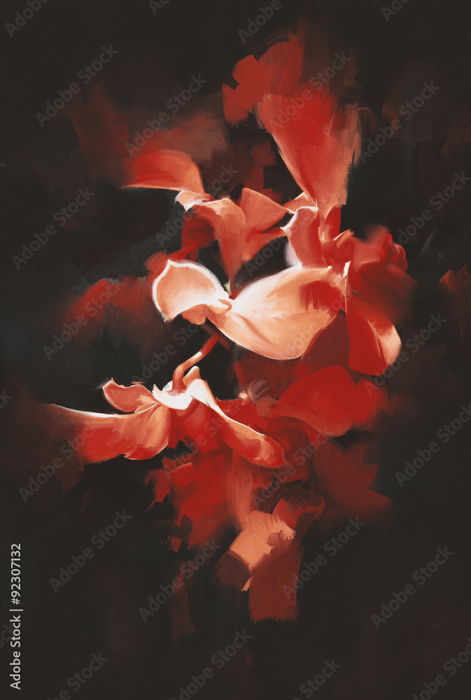Obraz premium beautiful red flowers in dark background with oil painting style