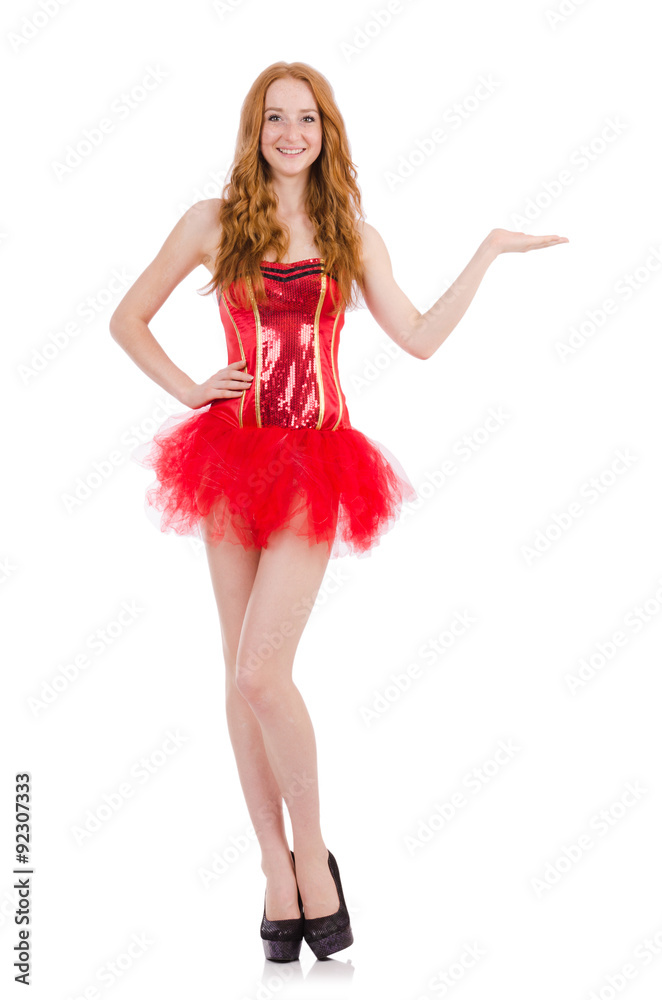 Red hair girl in carnival costume isolated on white Red hair girl in carnival costume isolated on white