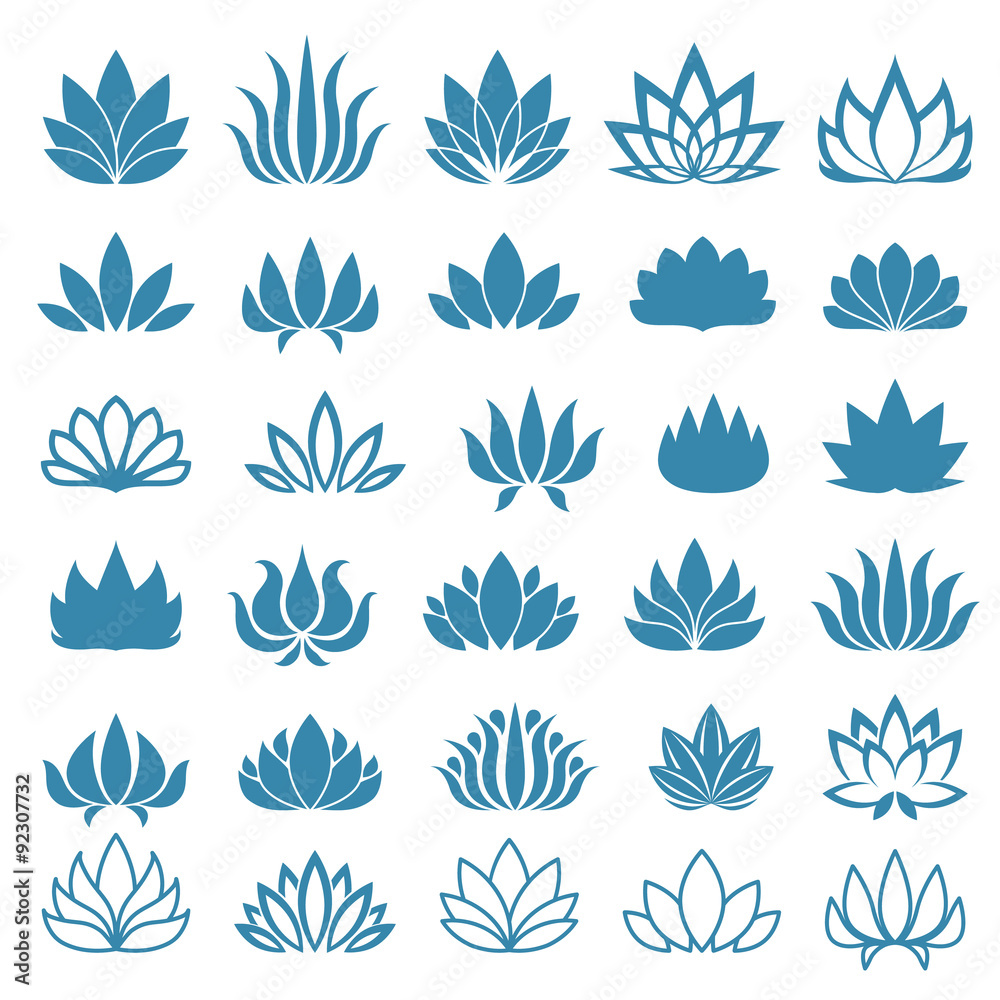 Lotus flower assorted icons set.