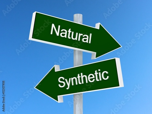 Natural vs synthetic sign. Natural or synthetic choice concept