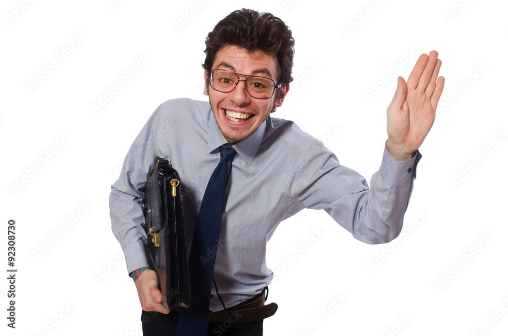 Young employee with briefcase isolated on white Young employee with briefcase isolated on white