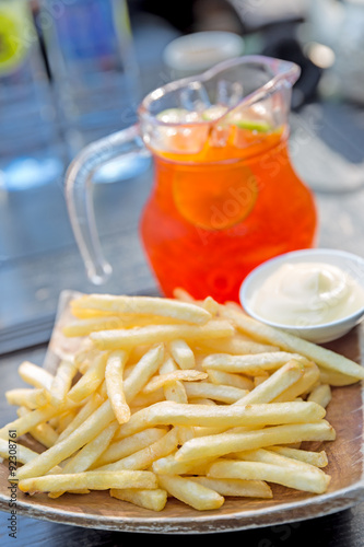 french fries and dipping sauces