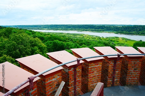 View to the Nemunas river from Raudone old red bricks castle tower photo