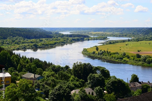 Obraz na płótnie Nemunas river curve view from Vilkija church w salonie