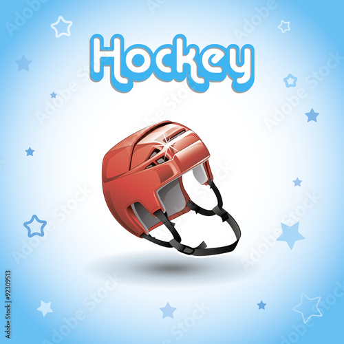 realistic image of a hockey helmet on a blue background. 