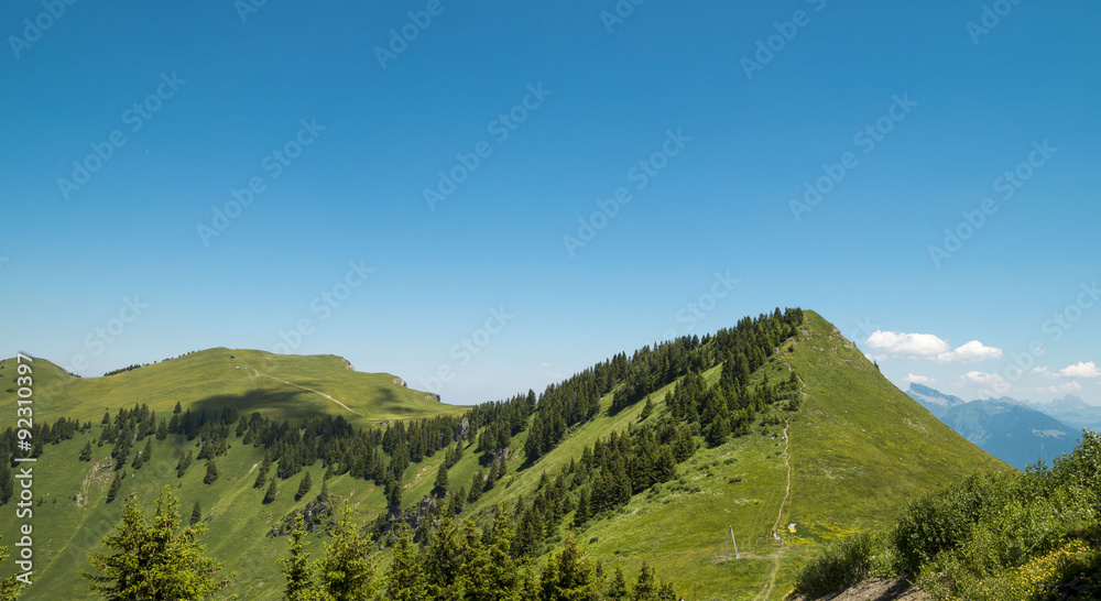 Alps Mountains - touristic region Portes du Soleil, France and Switzerland together.
