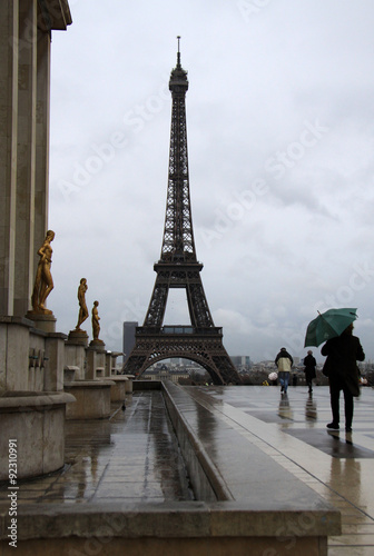 View of the Eiffel Tower in Paris in a rainy day  Paris  France