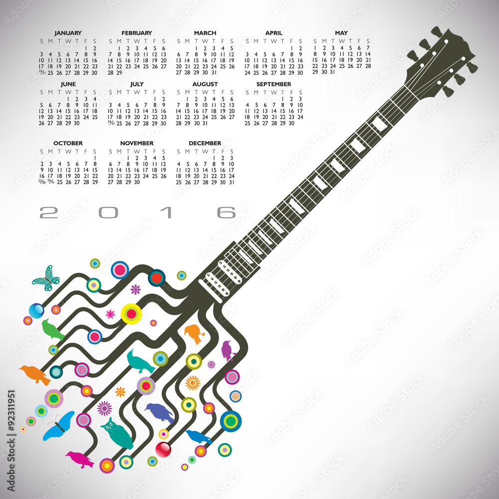Obraz premium A 2016 Colorful, whimsical, funky guitar calendar
