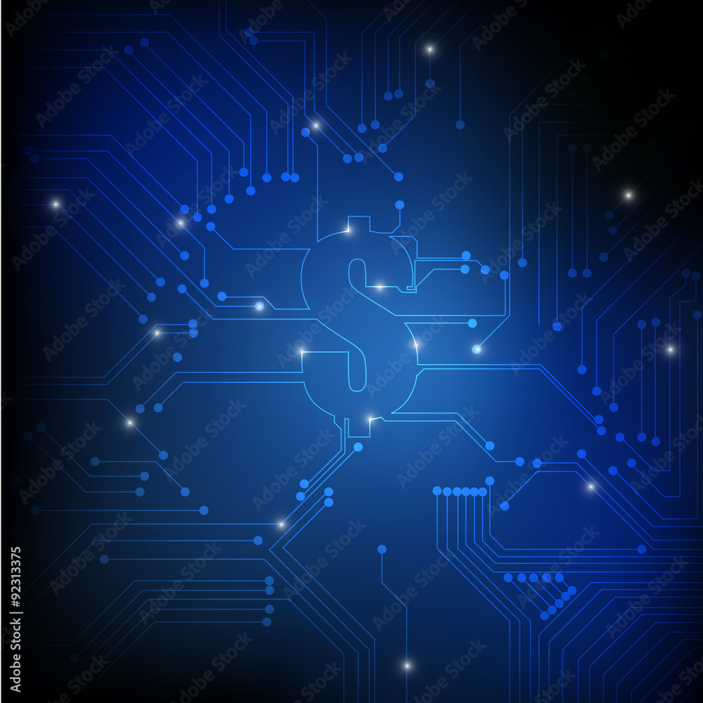 Obraz premium Vector : Electronic circuit and dollar symbol on blue background