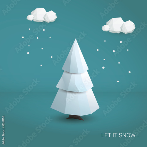 3d low poly christmas tree card template. Traditional holiday