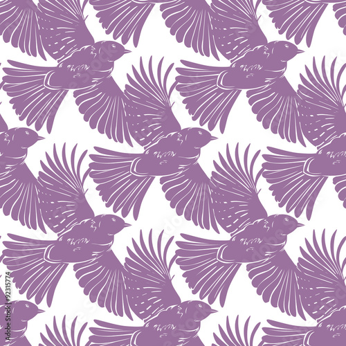 Vector Purple Bird Silhouettes Diagonal Seamless Pattern
