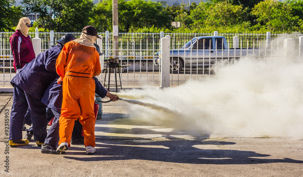 Fototapeta premium Firefighter fighting fire during training