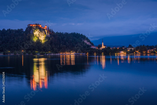 Bled Castle at Bled Lake in Slovenia at Night © kaycco