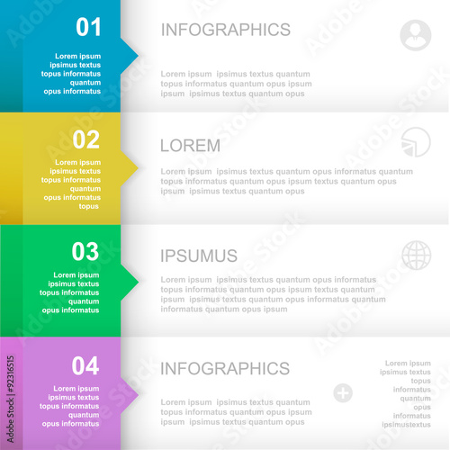 Infographics Design template.   Numbered banners, horizontal