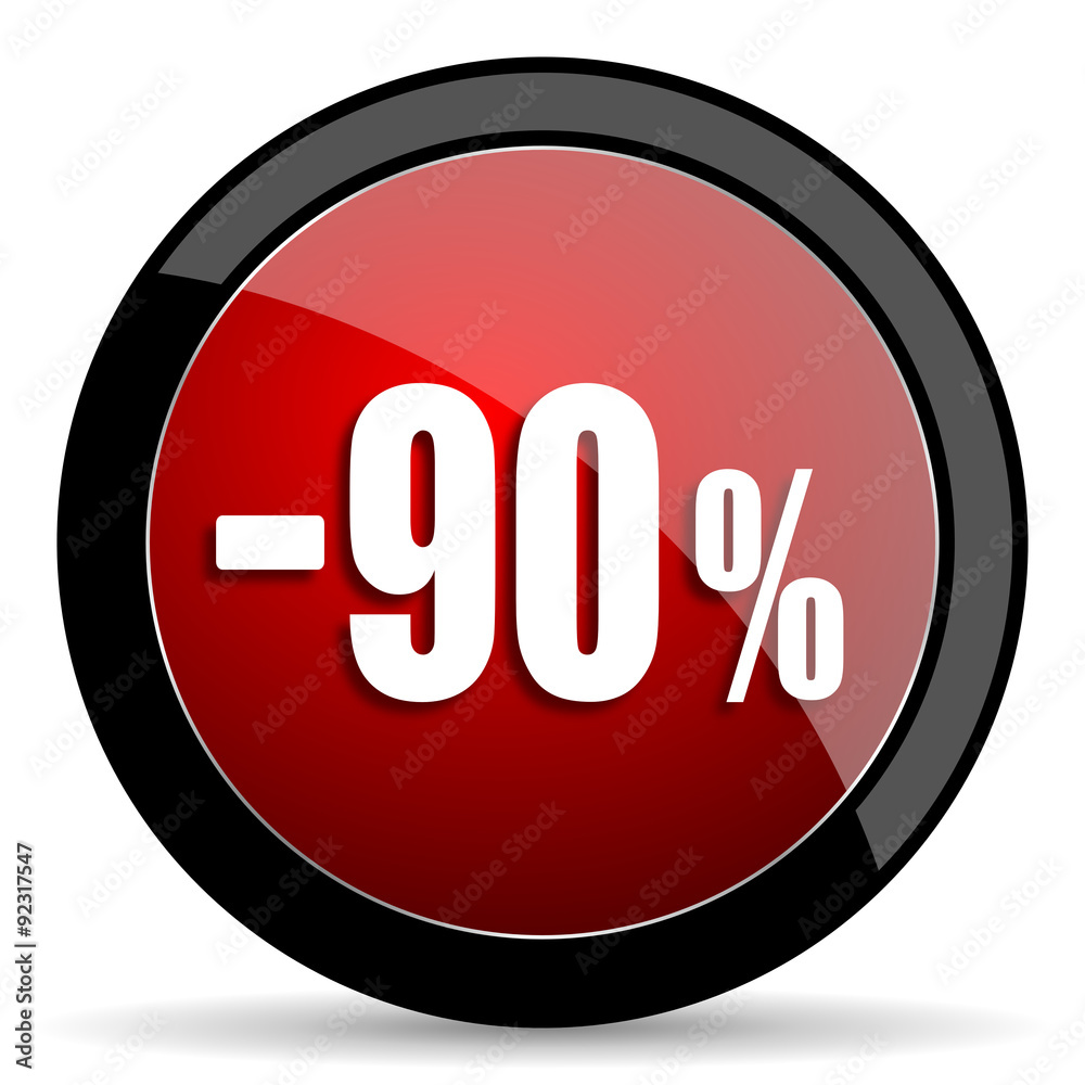 90 percent sale retail red circle glossy web icon on white background - set440 90 percent sale retail red circle glossy web icon on white background - set440