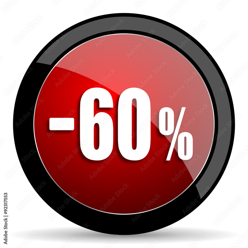 60 percent sale retail red circle glossy web icon on white background - set440 60 percent sale retail red circle glossy web icon on white background - set440