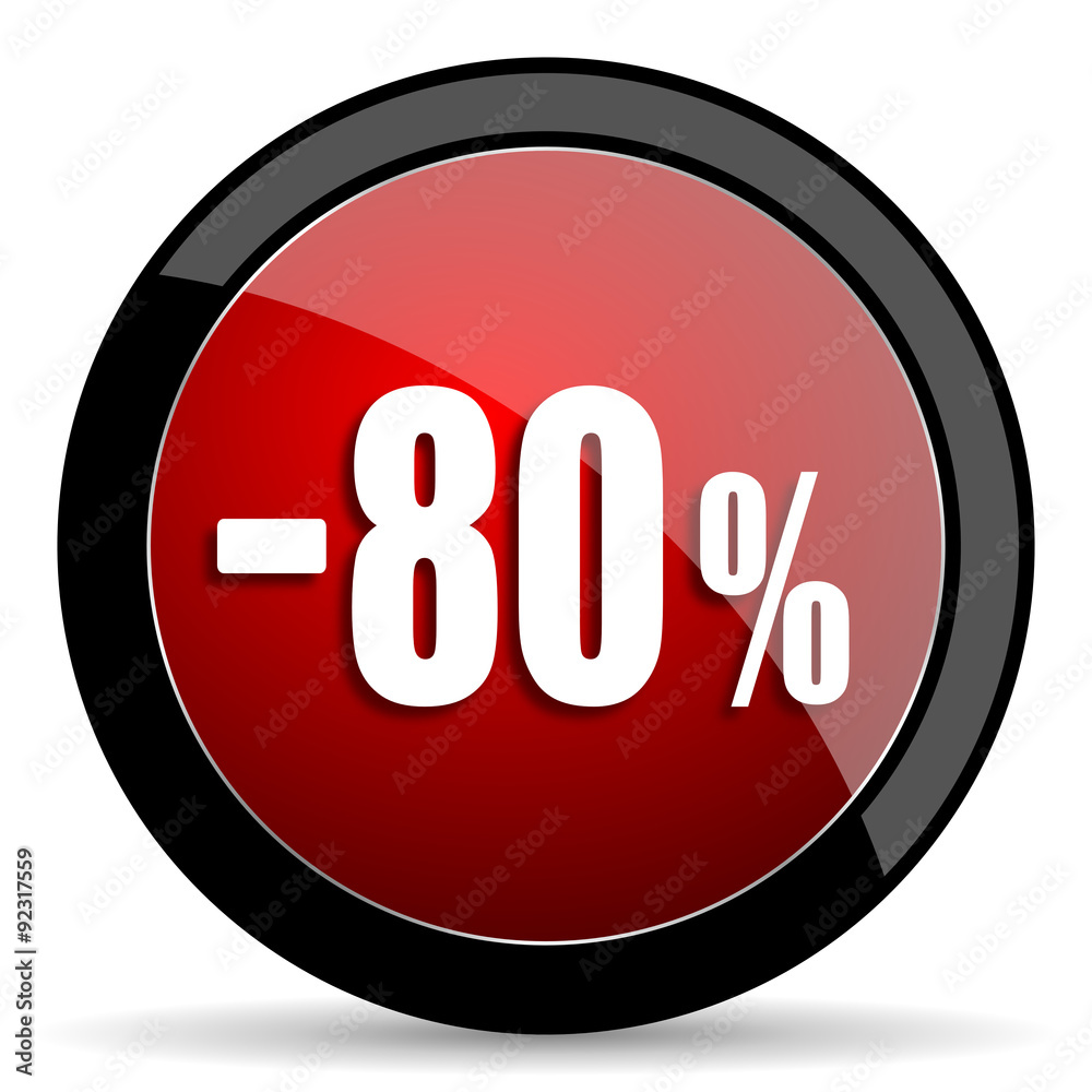 80 percent sale retail red circle glossy web icon on white background - set440 80 percent sale retail red circle glossy web icon on white background - set440