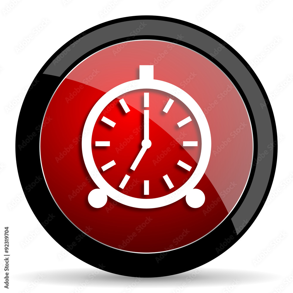 alarm red circle glossy web icon on white background - set440