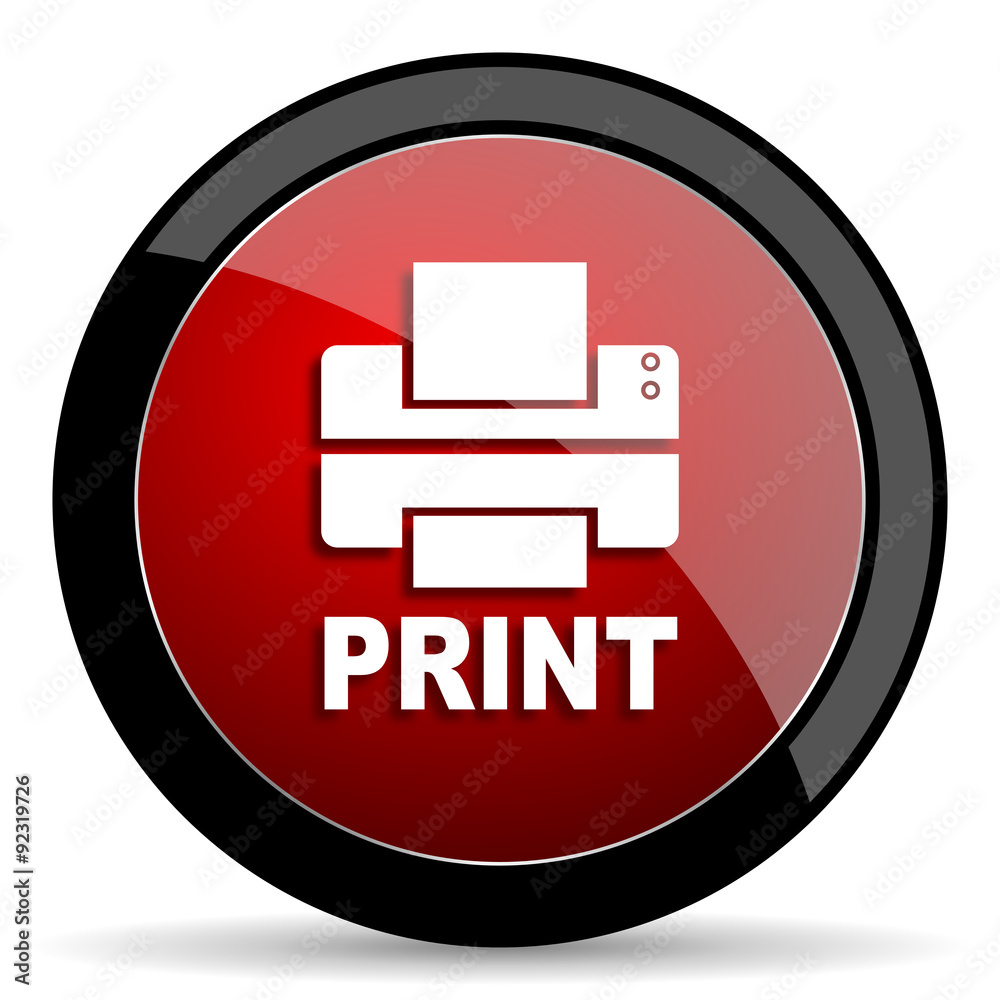 printer red circle glossy web icon on white background - set440 printer red circle glossy web icon on white background - set440
