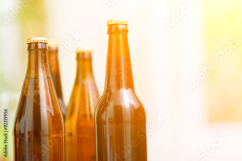 Close up of beer bottles
