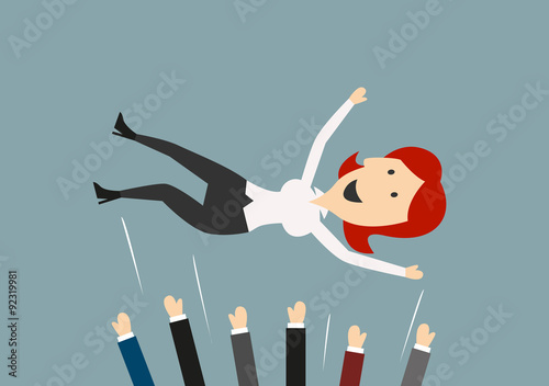 Happy businesswoman flying in the air