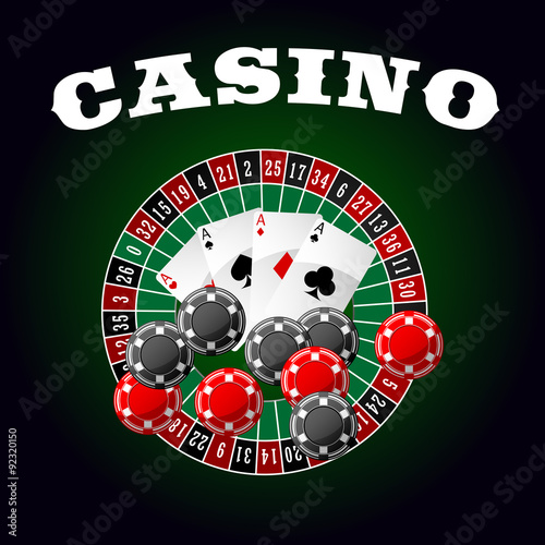 Casino icon with four aces, chips and roulette
