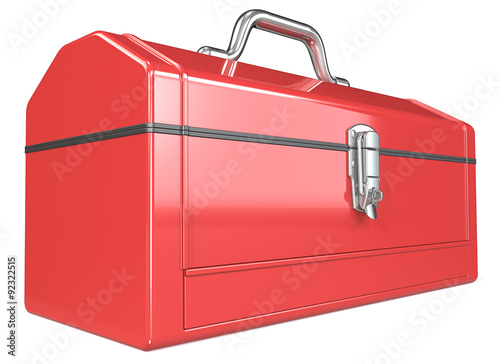 Toolbox. Classic red metal Toolbox. Perspective view. White background.