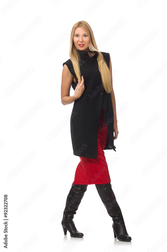 Pretty young girl in bordo skirt isolated on white Pretty young girl in bordo skirt isolated on white