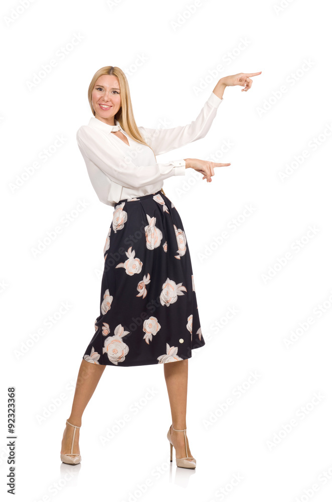 Pretty girl in black skirt with flowers isolated on white Pretty girl in black skirt with flowers isolated on white