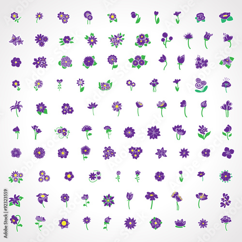 Flower Icons Set - Isolated On Gray Background