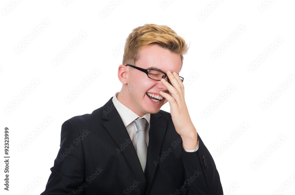 Young laughing businessman isolated on white Young laughing businessman isolated on white