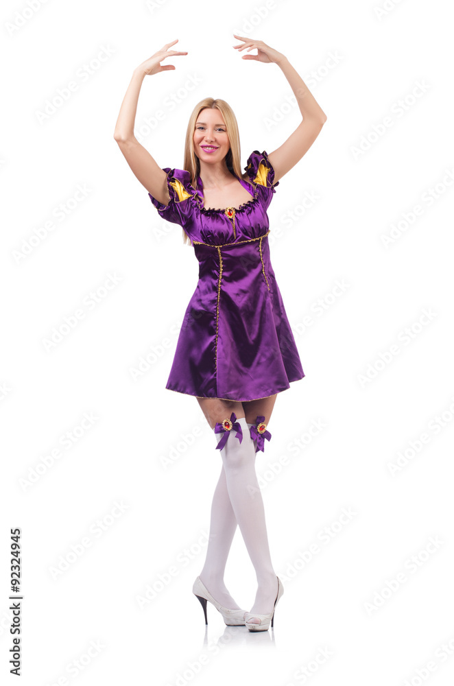 Cute girl in purple masquerade dress isolated on white Cute girl in purple masquerade dress isolated on white