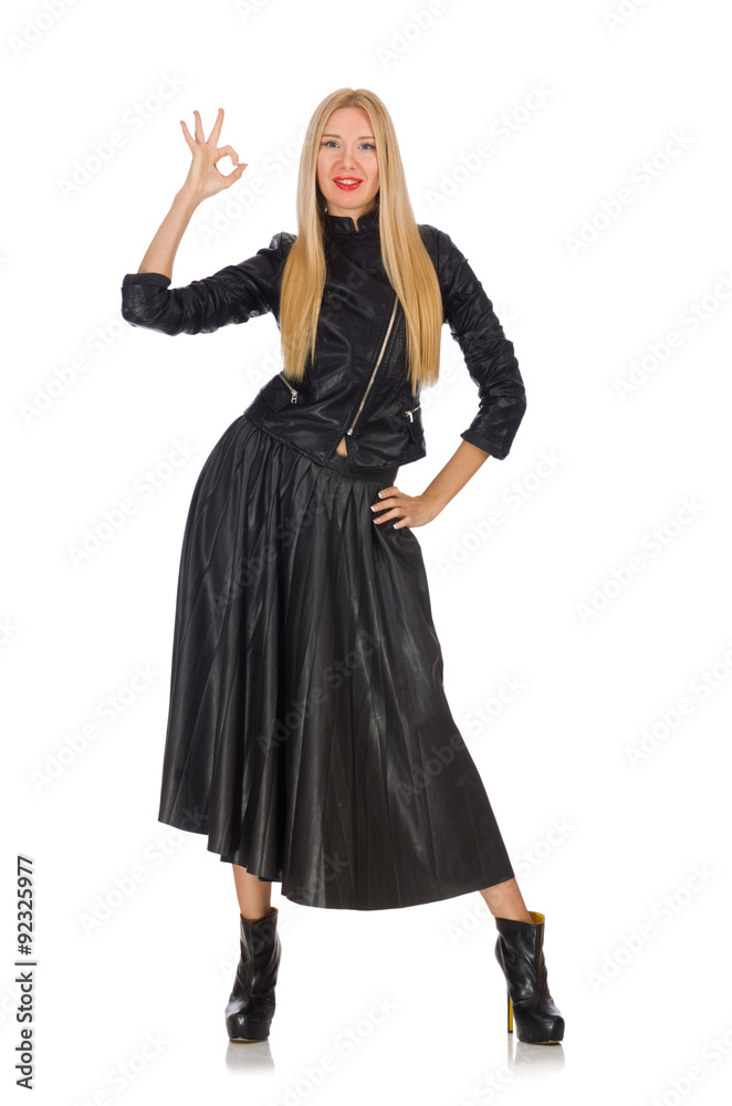 Blondie in leatner clothing isolated on white Blondie in leatner clothing isolated on white