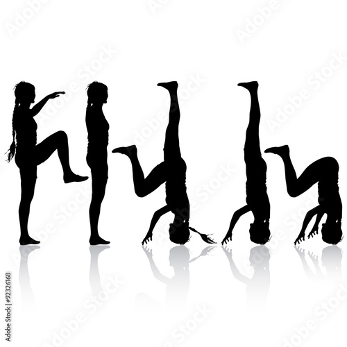 Black silhouette  woman in yoga pose on white background. Vector