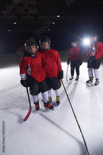 happy children gropu  hockey team sport players