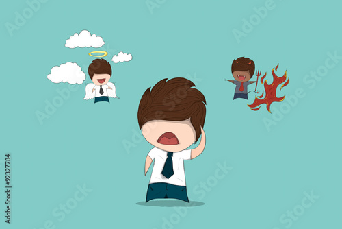 Businessman with evil and angel, drawing by hand vector
