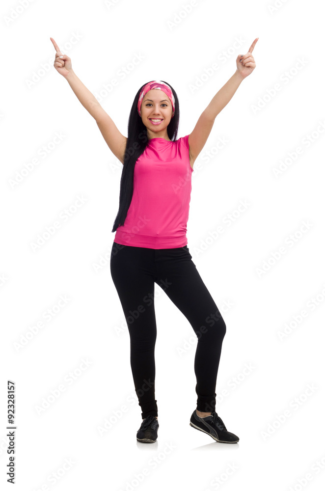 Woman doing exercises on white Woman doing exercises on white